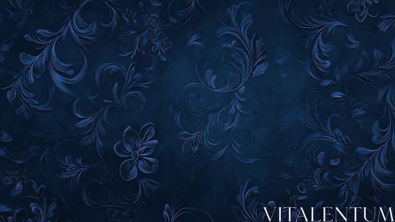Dark blue floral ornament pattern background illustration.