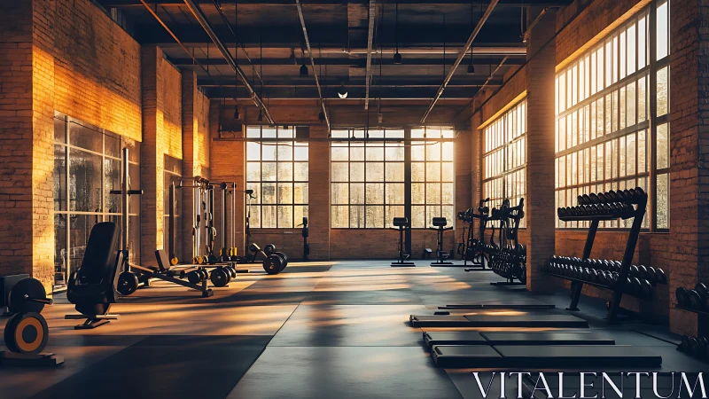 Sunlit iron sanctuary in an industrial loft gymscape.