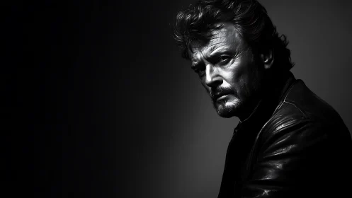 High-contrast monochrome portrait with dramatic side lighting and shadow falloff