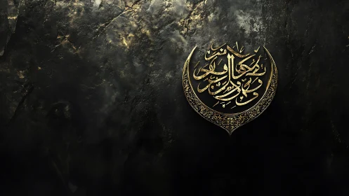 Arabic calligraphy medallion glows against distressed dark texture