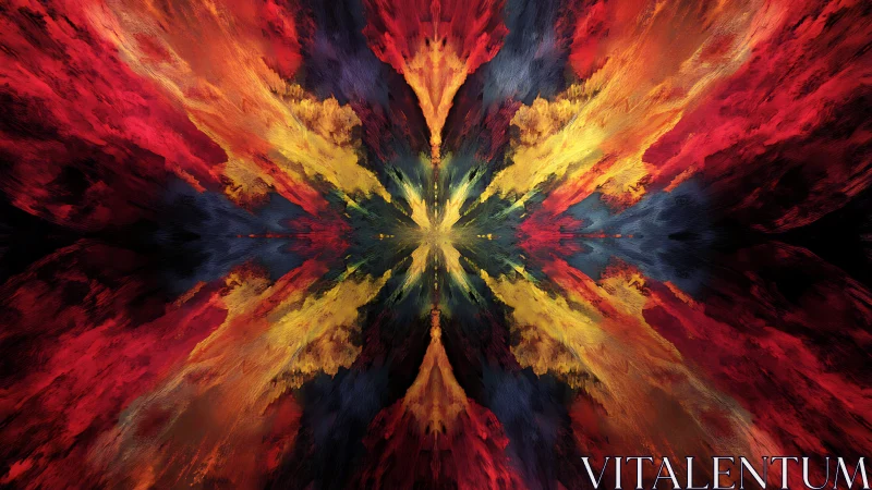 Solar phoenix bloom in mirrored cosmic firestorm canvas.