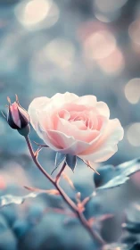 Soft-Focus Botanical Study: Pink Rose Bloom with Bokeh Depth Field.