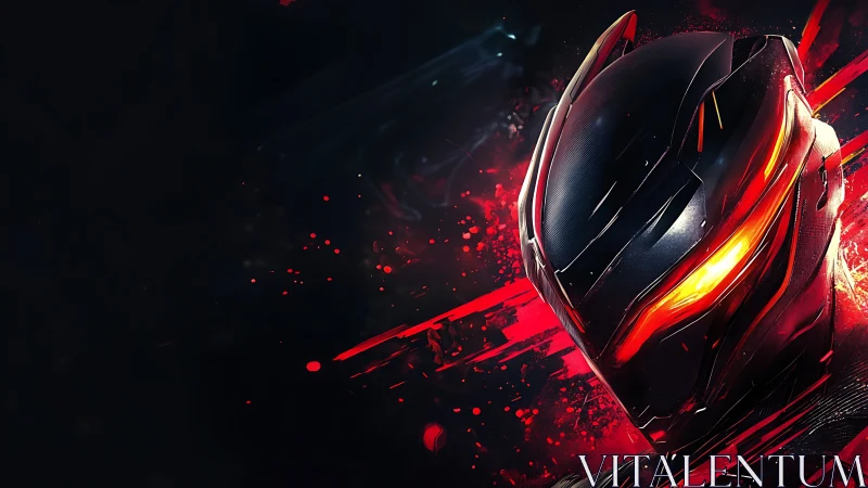 Neon rogue helmet ignites in crimson shockwave haze.