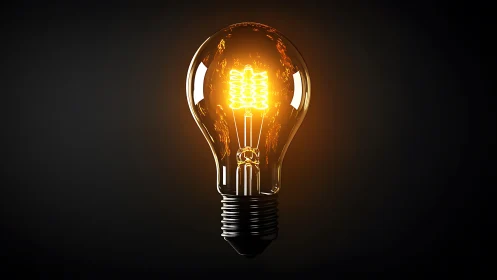 Glowing filament light bulb radiates warm creative energy