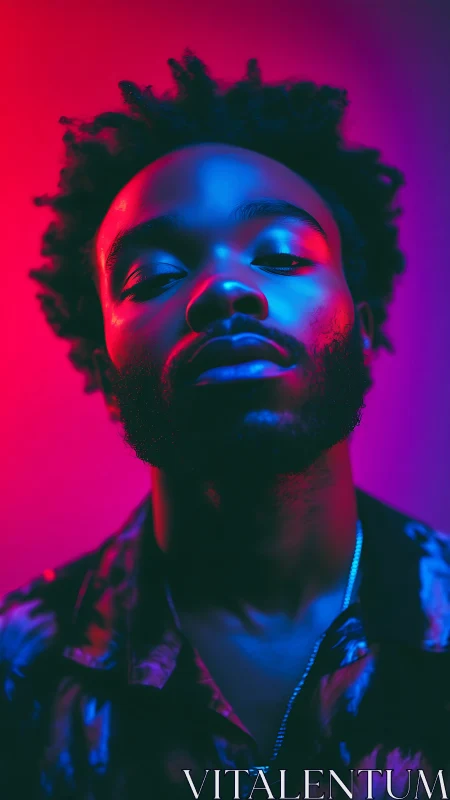 Portrait uses contrasting magenta and cyan lighting on subject