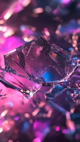 Fractured glass macro with neon bokeh and high specular refraction