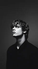 Monochrome male portrait uses high-contrast chiaroscuro lighting