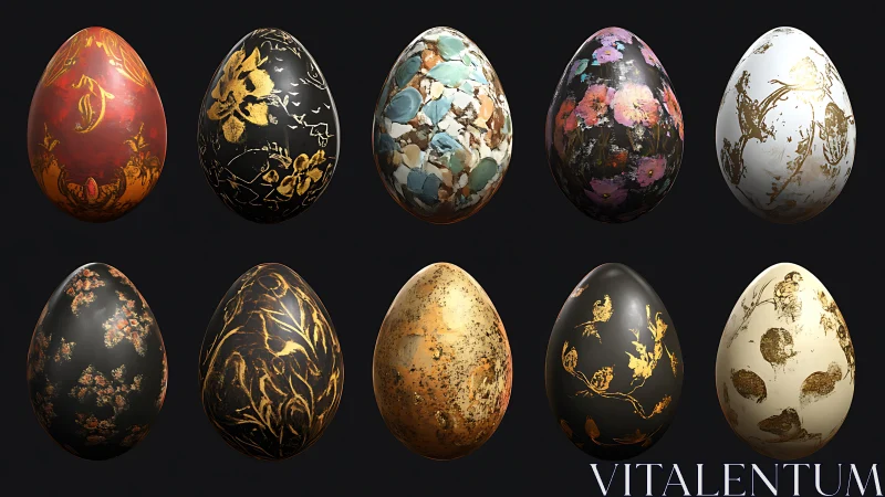 Golden patterned eggs glow softly with elegant floral art