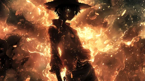 Fireborn drifter grinning through a storm of molten dusk.