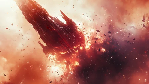 Fragmenting alien capital ship in high-energy stellar detonation