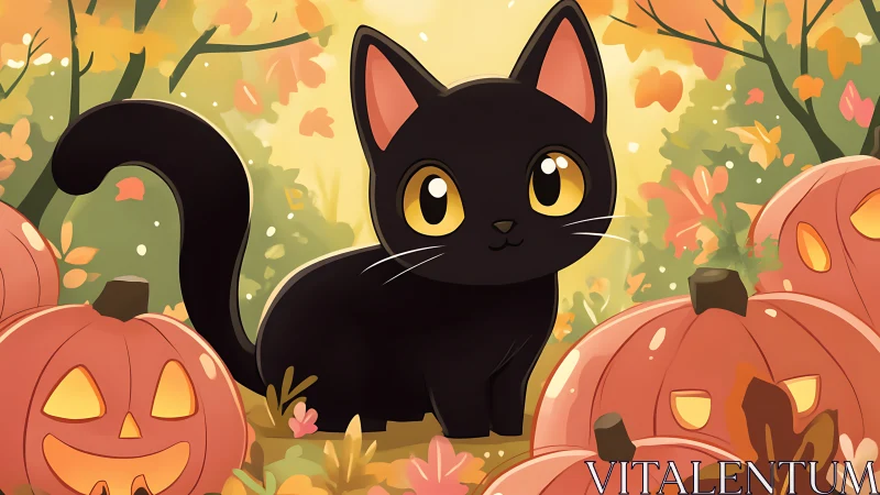 Onyx Feline's Pumpkin Patch Escapade Glows Softly