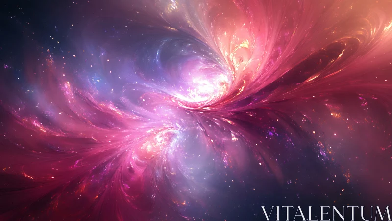 Glowing cosmic swirl painting with soft pink and violet light.