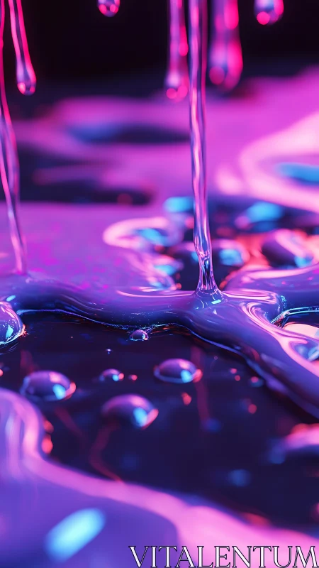 Neon liquid streams merge across reflective violet surface.