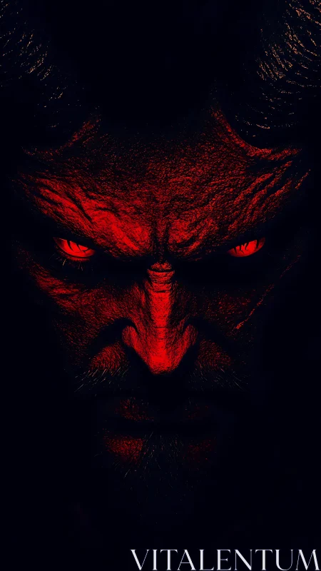 Chromatically saturated demonic visage under high-contrast chiaroscuro.