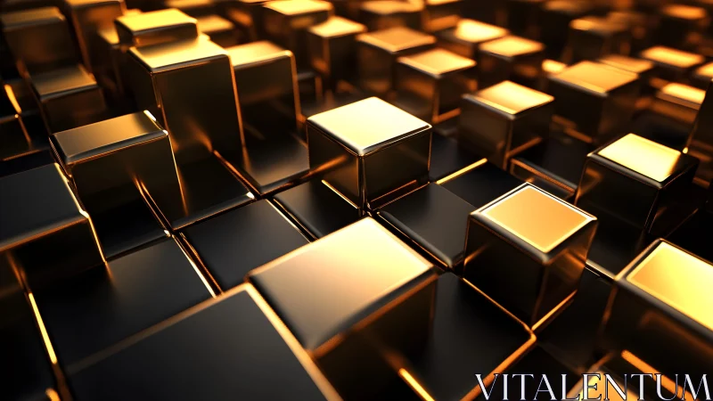 Golden cubic structures reflect warm light across dark grid