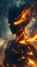 Digital painting of ember-forged elemental portrait in profile.