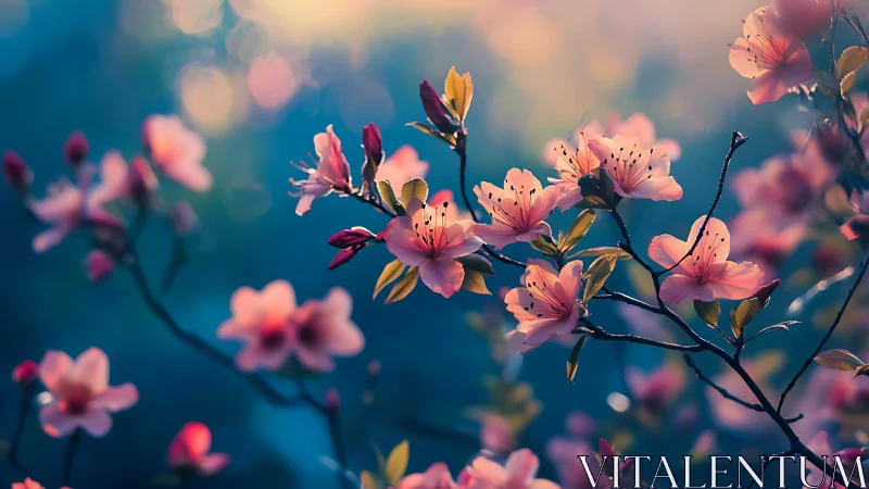 Pink Blossoms Dancing in Golden Sunlight