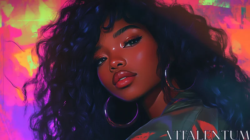 High-saturation digital portrait with neon bokeh background lighting