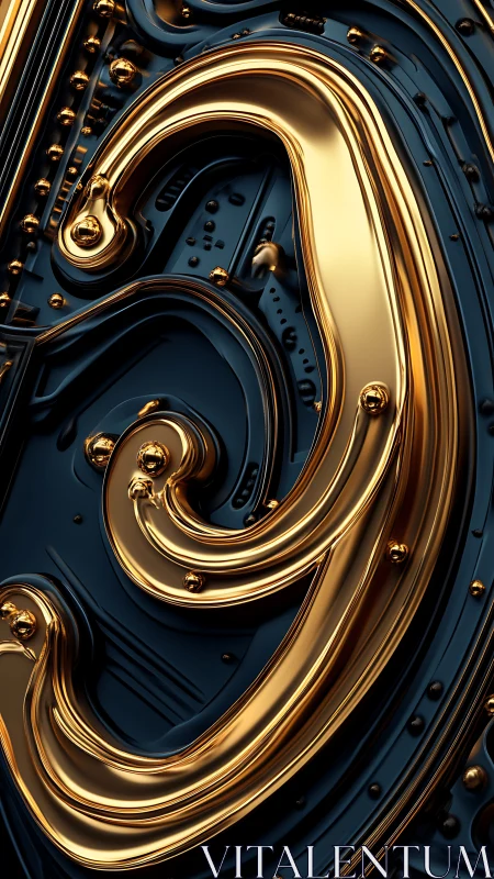 Gold number nine on dark mechanical background detail.