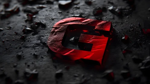 Bold red 3D letter G on shattered dark textured surface.