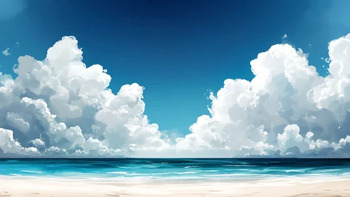 Towering cumulonimbus over tranquil shoreline rendered crisply