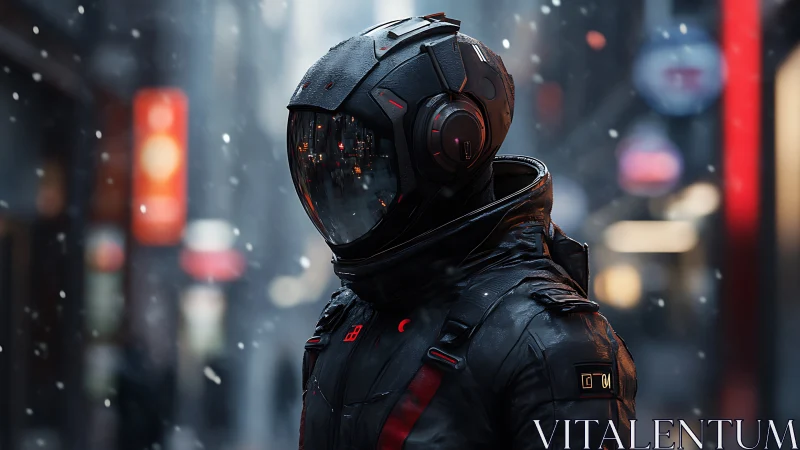 Neon-coated urban sentinel in reflective tactical helmet.