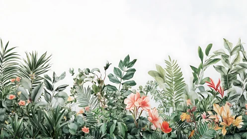 Dense mixed-species foliage forms a horizontal floral band