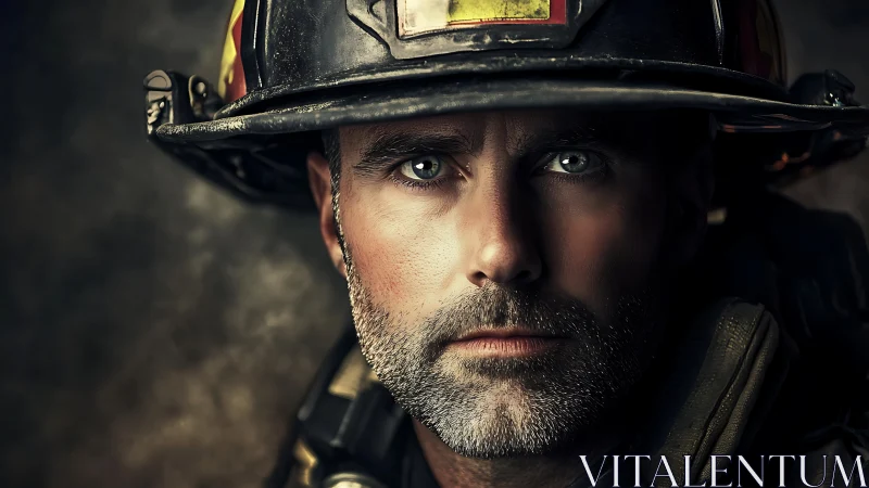 Firefighter Portrait with Weathered Helmet.