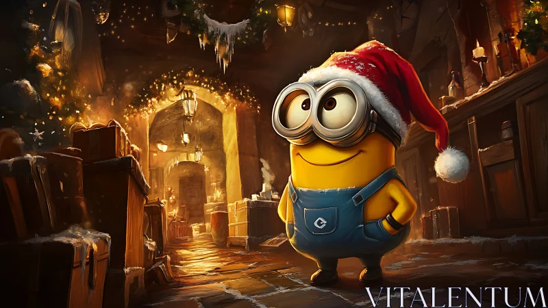 Cheerful yellow helper enjoys cozy Christmas workshop glow