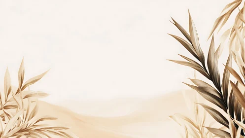 Beige botanical foliage border with abstract sand backdrop.