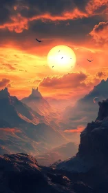 Solar crown over ember valleys on a distant dreaming world.