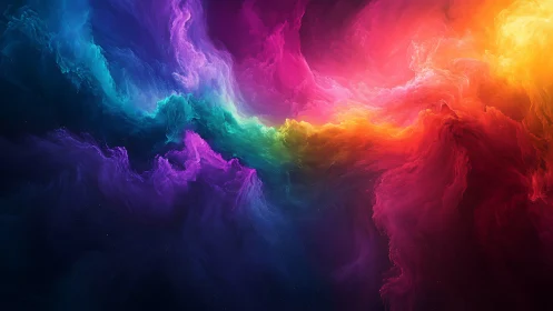 Radiant cosmic nebula flows in a vivid rainbow storm.