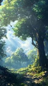 Luminous Forest Canopy: Atmospheric Digital Landscape.