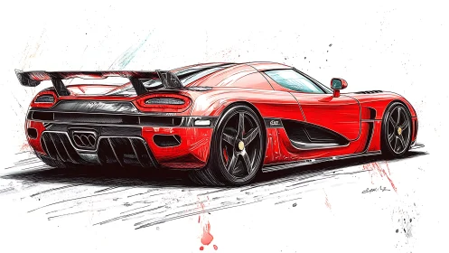 Red hypercar sketch captures raw motion on clean white ground