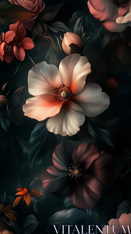 Luminous Floral Garden Against Dark Background
