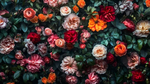Botanical composition displaying densely arranged flowering specimens with varied chromatic values.