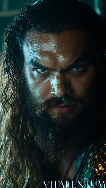 Intense bearded warrior portrait rendered in tight photorealism