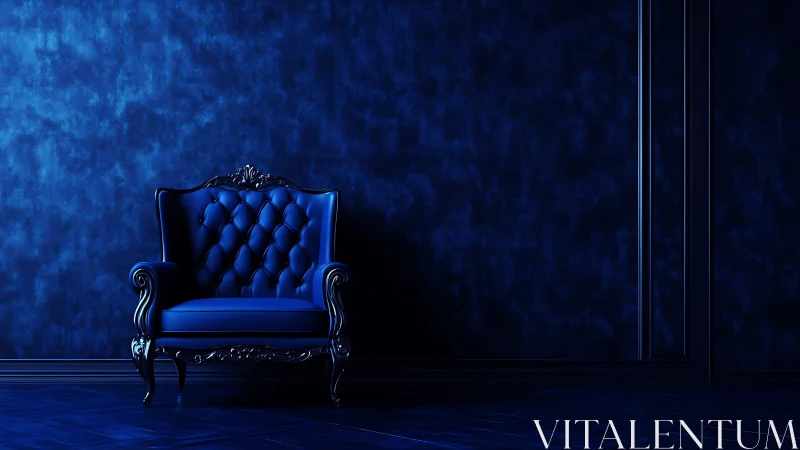 Midnight velvet throne humming in deep monochrome blue.
