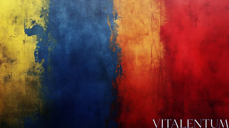 Textured tricolor abstraction with vertical chromatic bands.