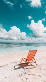 Minimalist beachscape with striped deck chair composition.