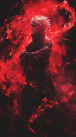 Crimson energy shroud around spiky‑haired combatant figure.