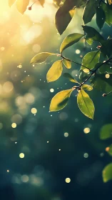 Sunlit green leaves dancing gently in soft golden light.