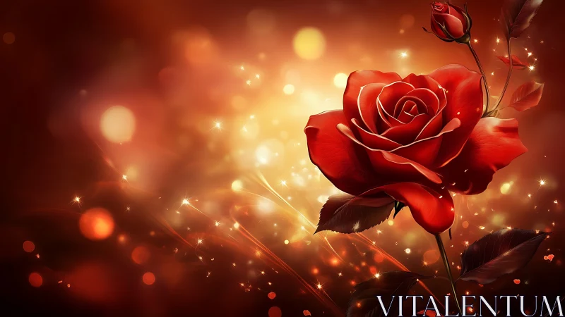 Red Rose with Golden Bokeh and Sparkle Effects.