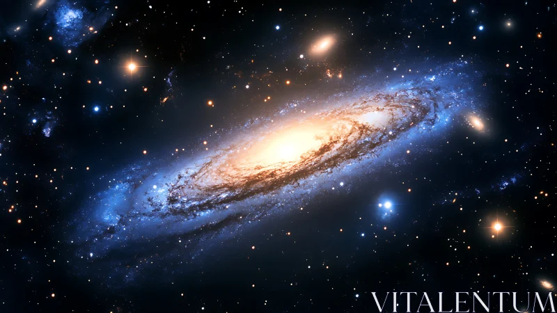 Spiral galaxy whirls bright starlight across velvet space