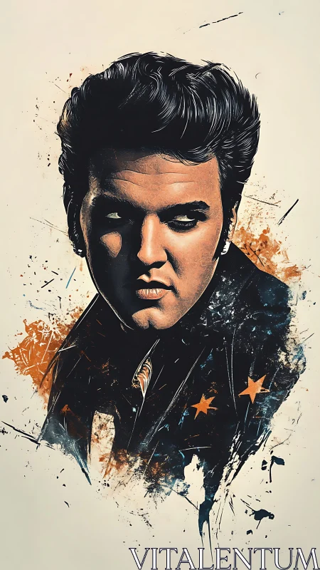 Stylized portrait of male rock singer with bold splashes.