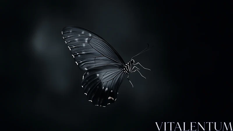 Midnight butterfly glides through a deep shadowed void.