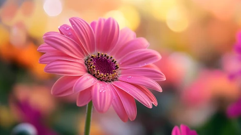 Pink Gerbera Daisy in Morning Sunlight.