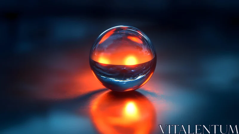 Glowing Glass Sphere on Reflective Surface in Futuristic Style.