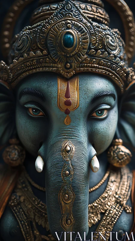 Close frontal view shows ornate Ganesha statue face