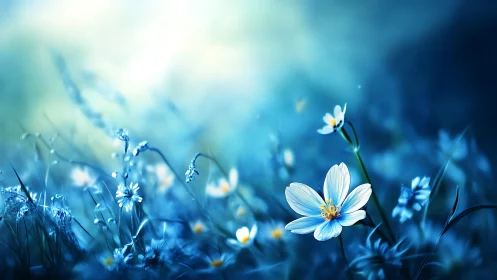 Blue Field Flowers with Crystalline Dew.